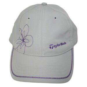 TaylorMade Womens Light Gray & Purple Embroidered Flower Golf Cap Adjustable